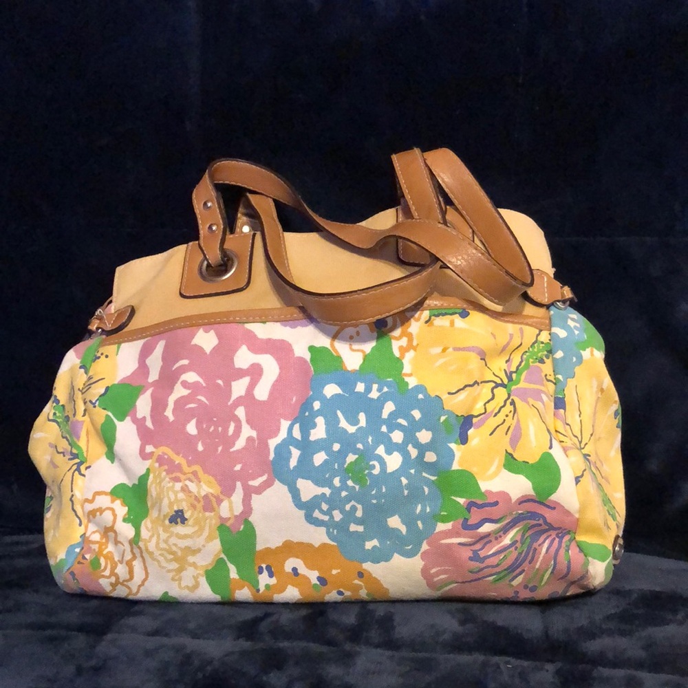 Rossetti Floral Canvas Tote Bag with Tan Leather Straps